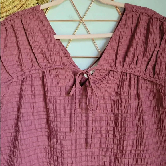 LOFT, New, Mauve Pink Tiered Tie V-Neck V-Back Crinkle Swing Top, Size Large - Picture 4 of 13